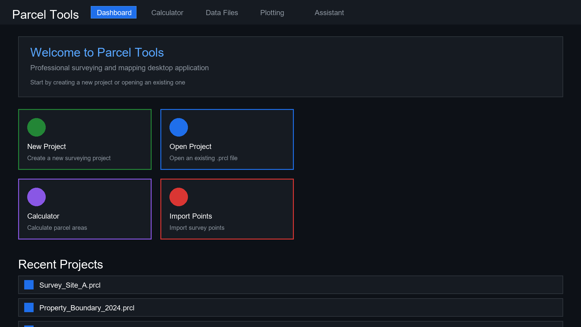 Parcel Tools Dashboard - Modern dark theme interface